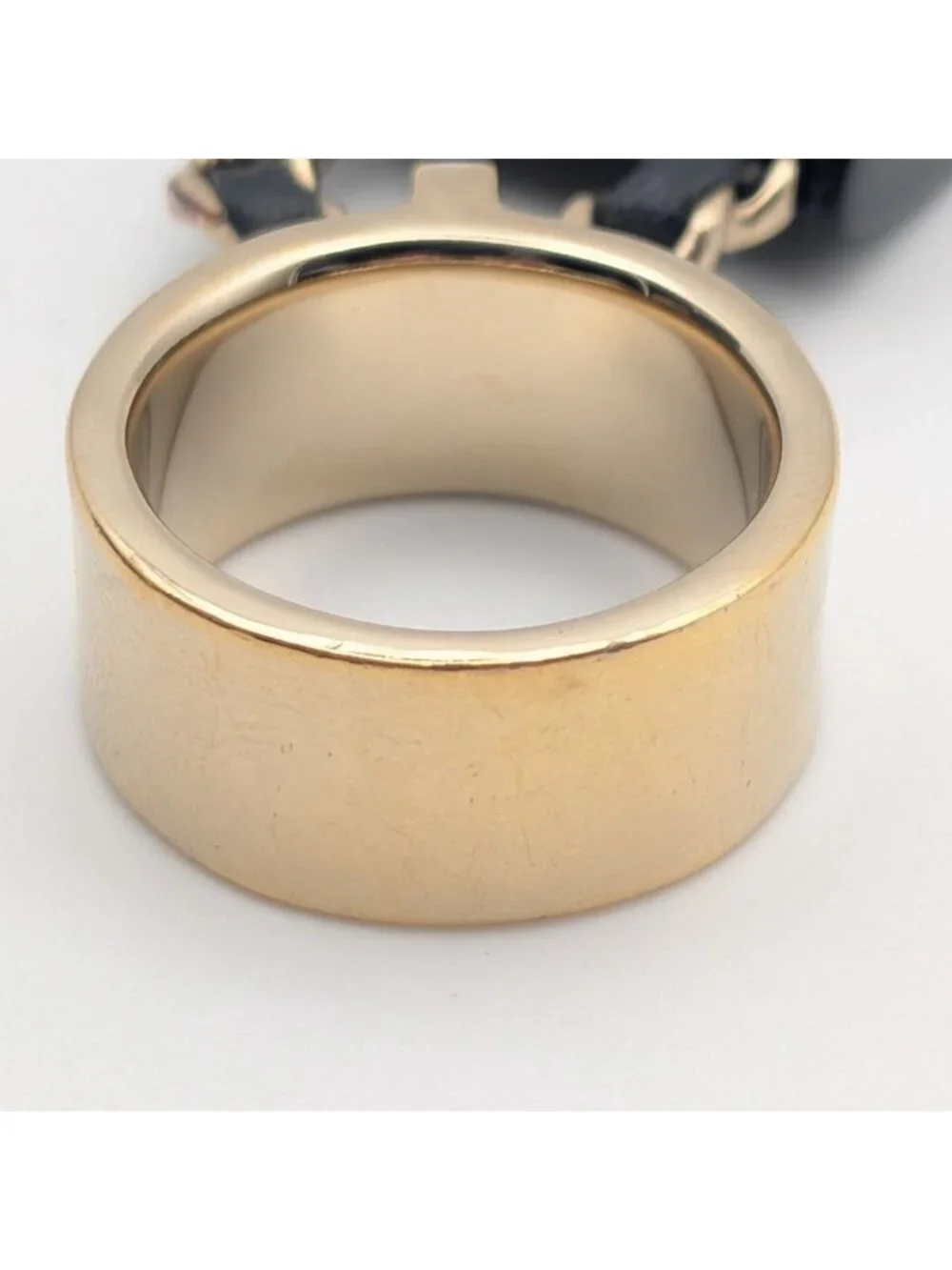 Chanel Ring CC Logo Turnlock Quilted Leather Bag Motif Black Gold